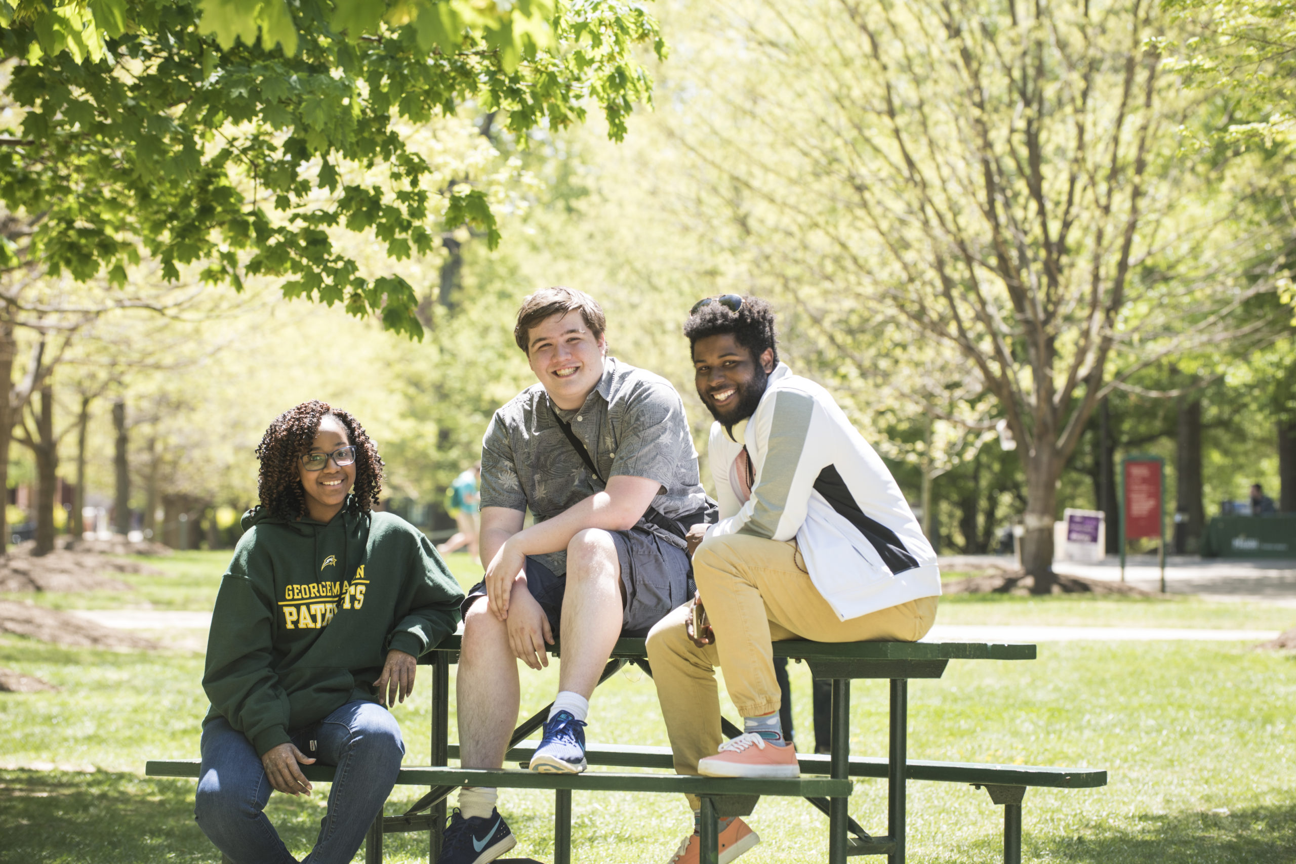 students at a bench